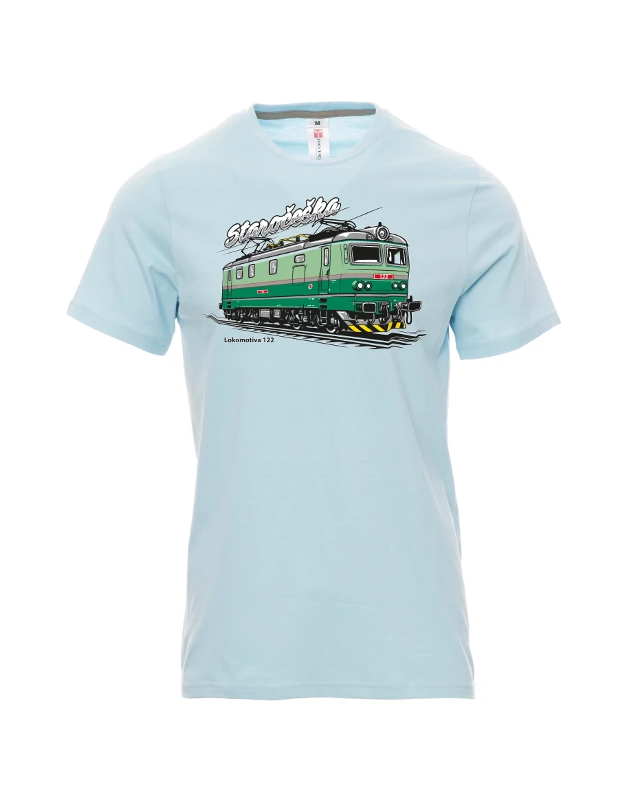 Blassblaues T-Shirt für Männer Lokomotive 122 „Staročeška“