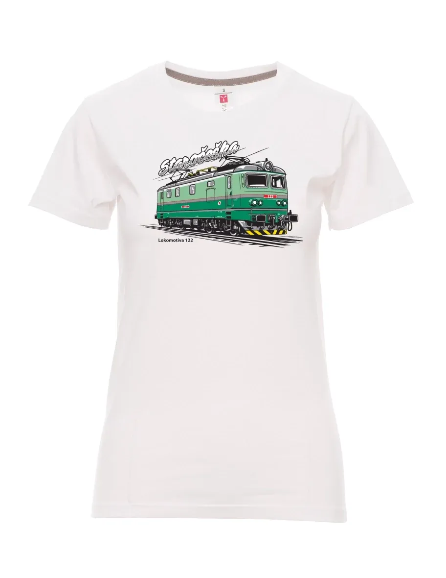 Weißes T-Shirt für Damen Lokomotive 122 „Staročeška“