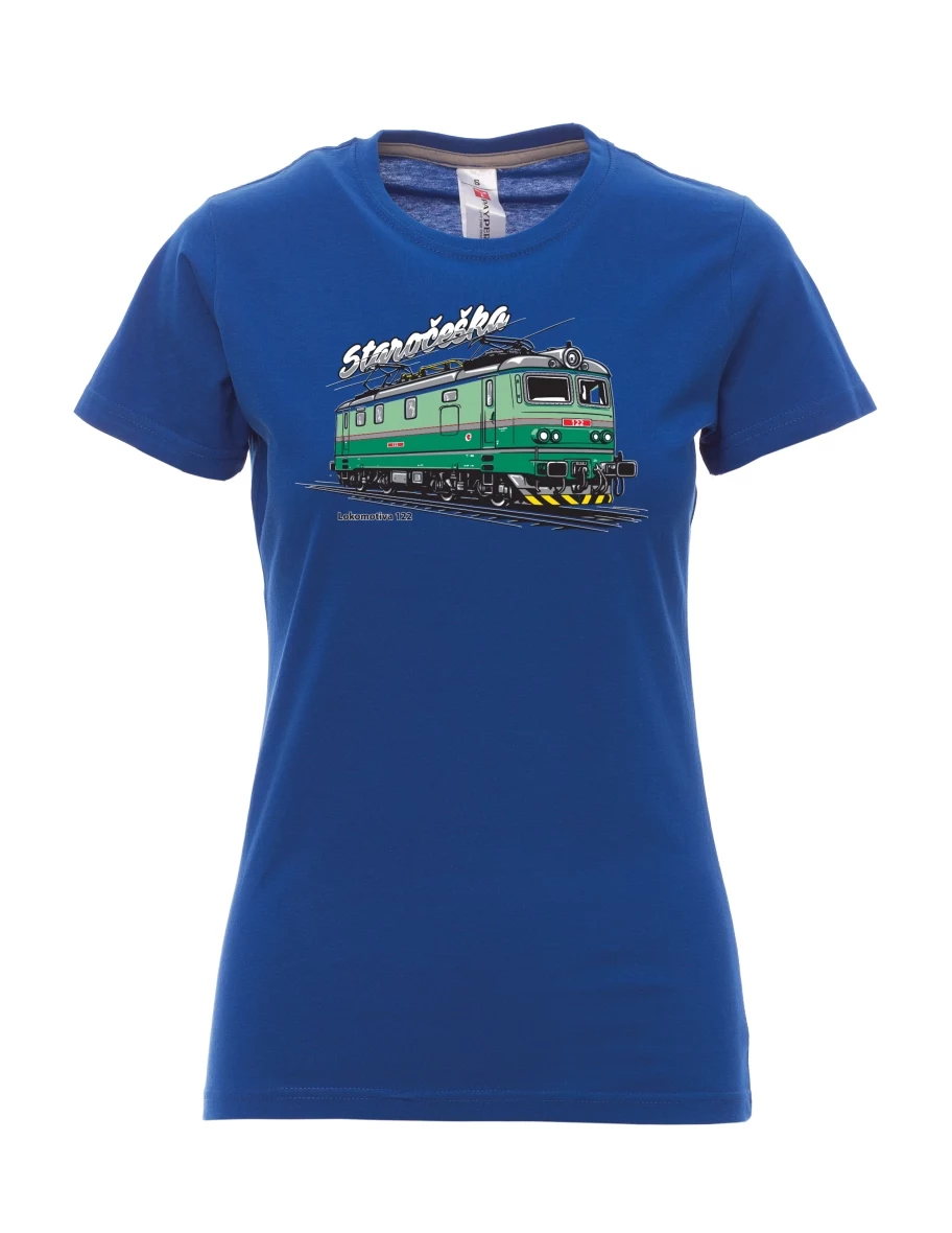 Königsblaues T-Shirt für Damen Lokomotive 122 „Staročeška“