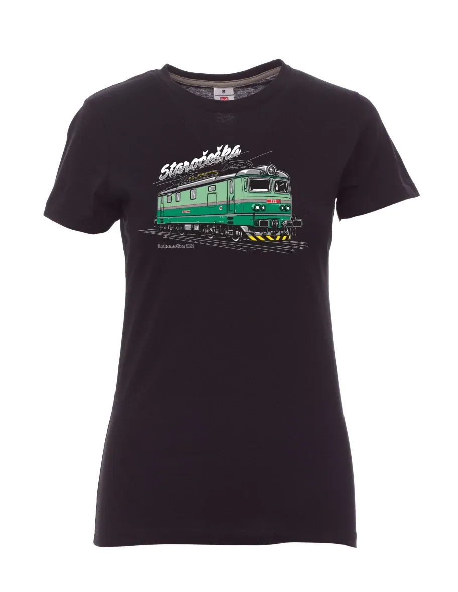 Schwarzes T-Shirt für Damen Lokomotive 122 „Staročeška“