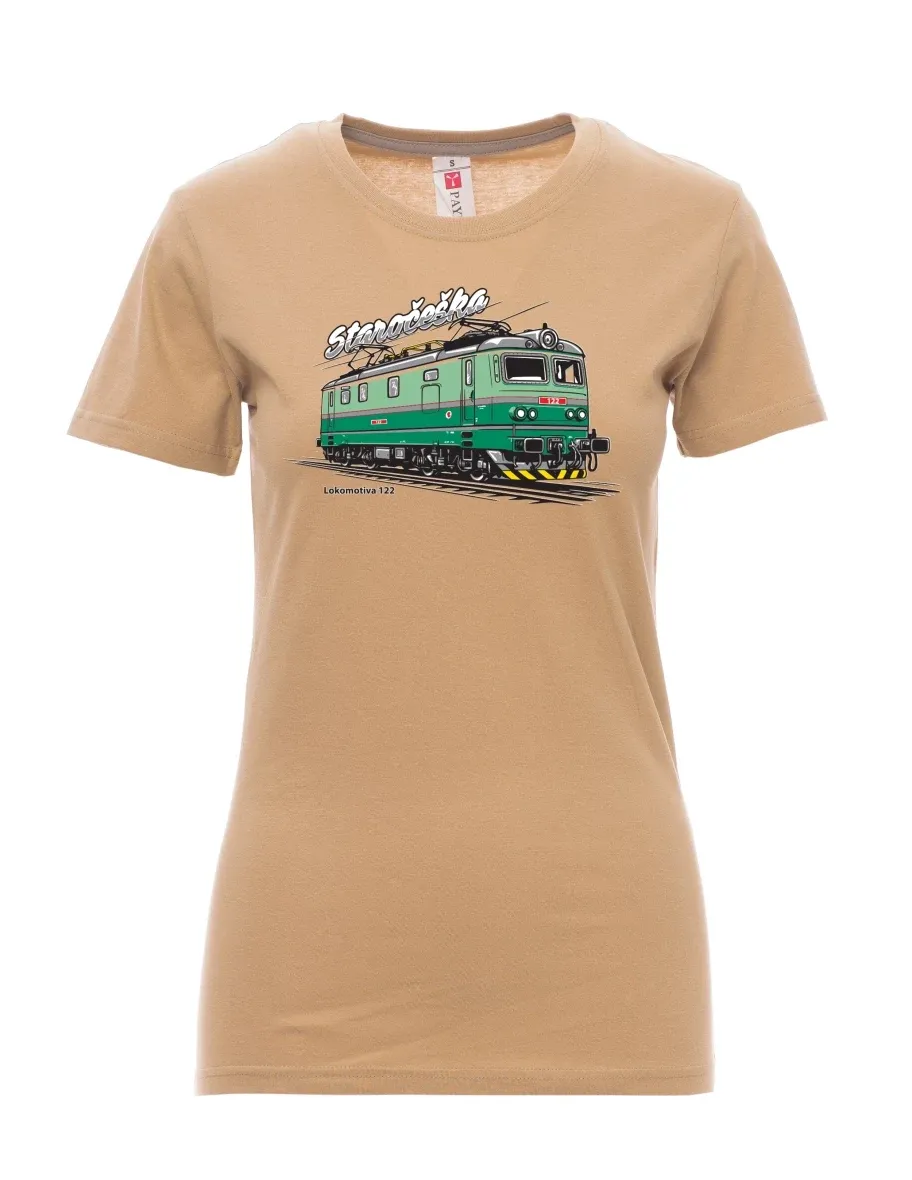 Braunes T-Shirt für Damen Lokomotive 122 „Staročeška“