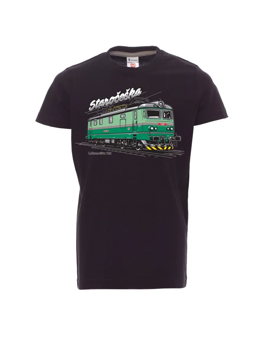 Schwarzes Kinder T-Shirt Lokomotive 122 „Staročeška“