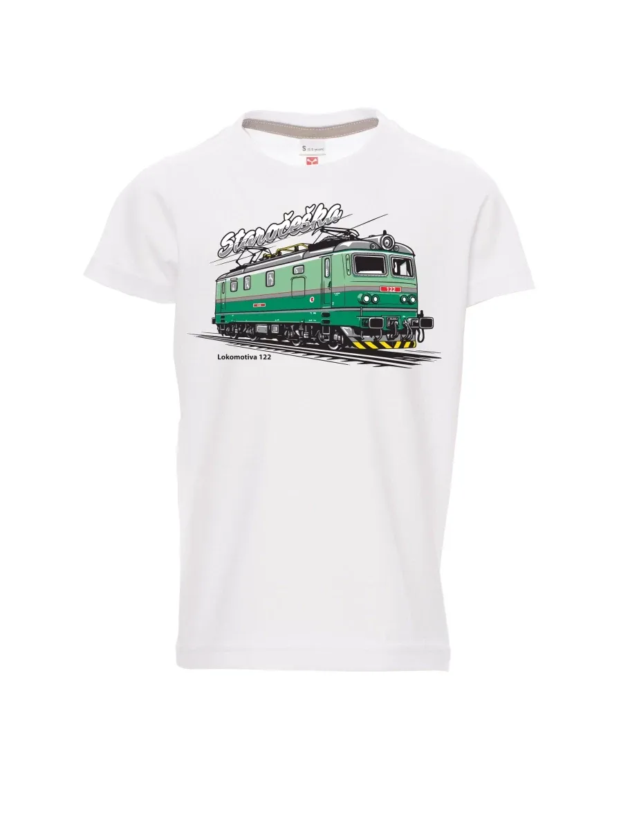 Weißes Kinder T-Shirt Lokomotive 122 „Staročeška“