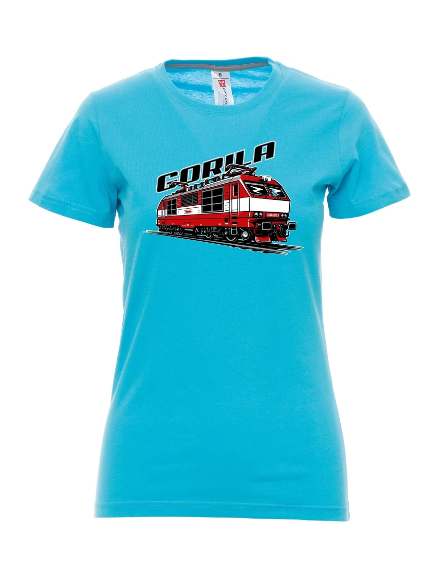Atoll-blaues T-Shirt für Damen Lokomotive 350 „Gorila“