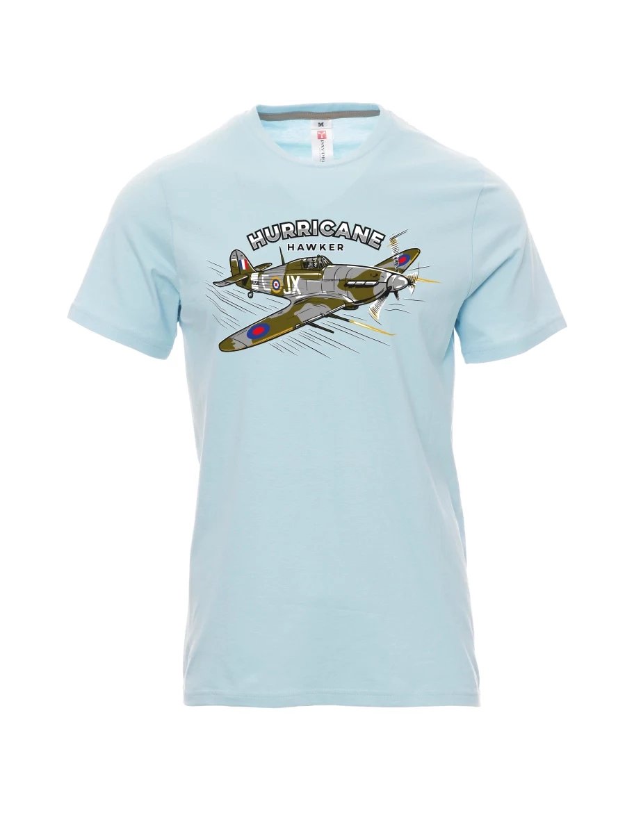 Blassblaues T-Shirt für Männer Flugzeug Hurricane Hawker