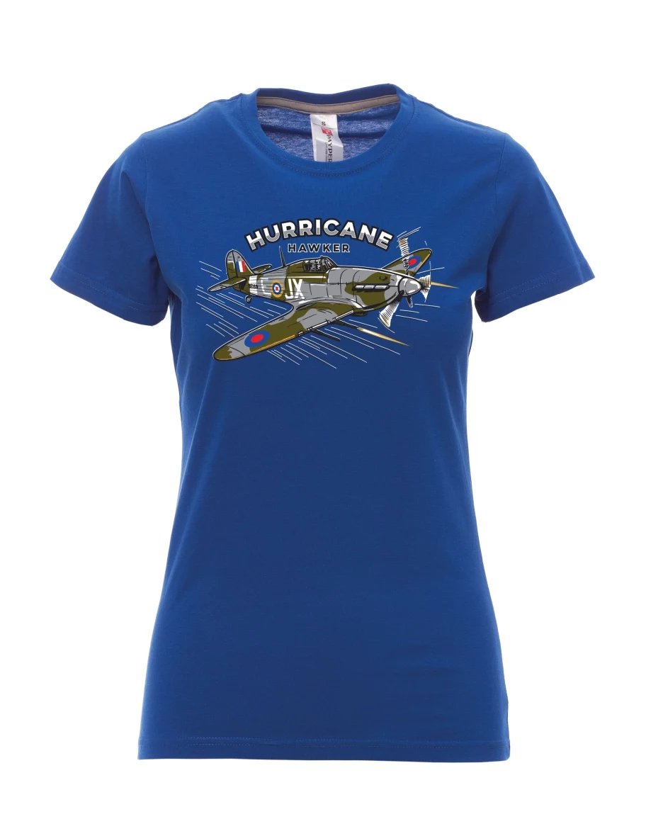 Königsblaues T-Shirt für Damen Flugzeug Hurricane Hawker