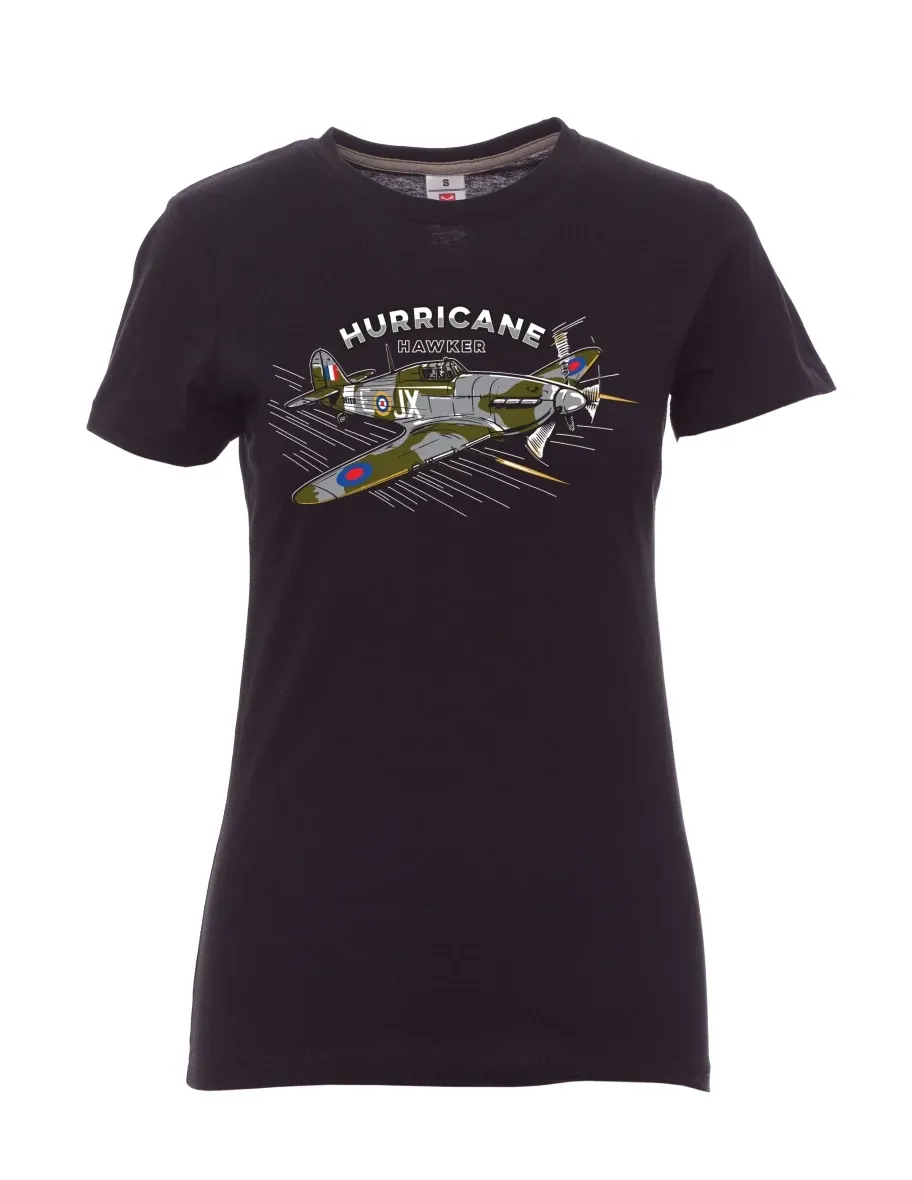 Schwarzes T-Shirt für Damen Flugzeug Hurricane Hawker