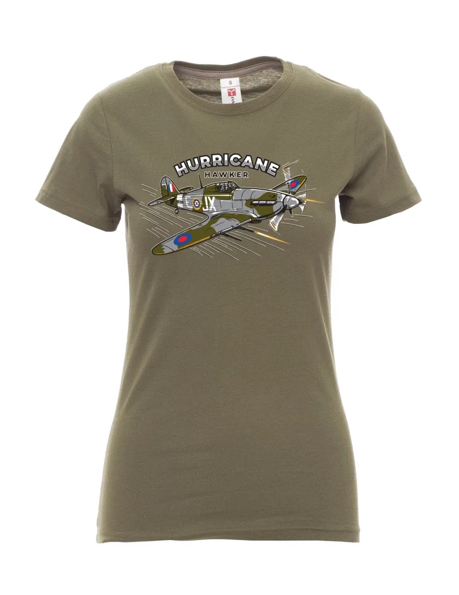 Khaki T-Shirt für Damen Flugzeug Hurricane Hawker