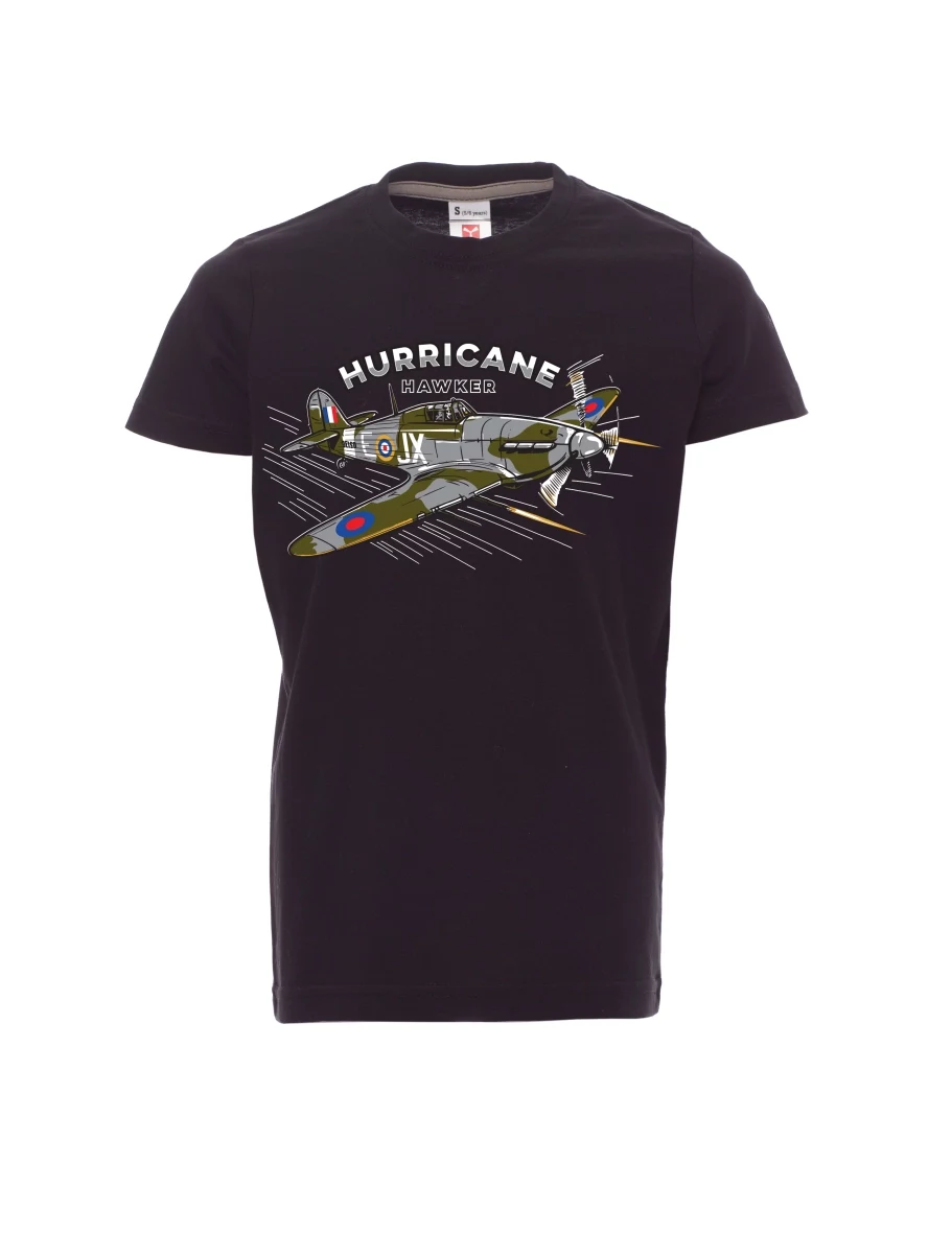 Schwarzes Kinder T-Shirt Flugzeug Hurricane Hawker