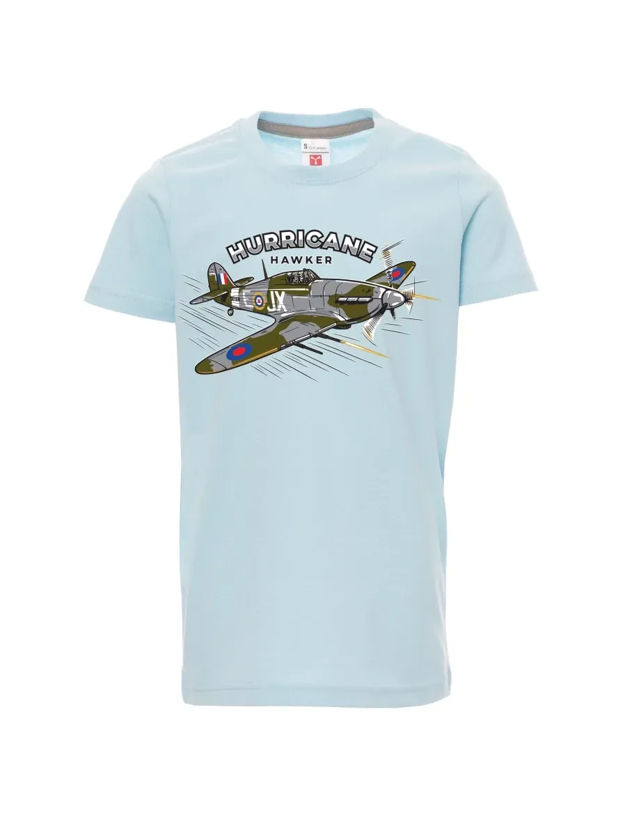 Blassblaues Kinder T-Shirt Flugzeug Hurricane Hawker