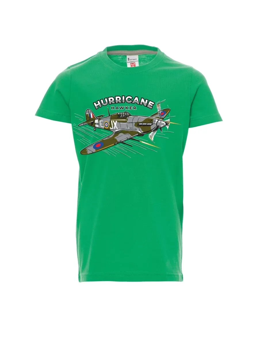Grünes Kinder T-Shirt Flugzeug Hurricane Hawker