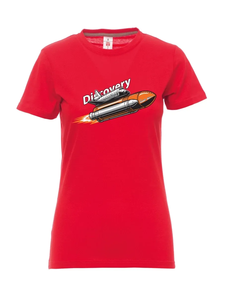 Rotes T-Shirt für Damen Raumfähre Discovery