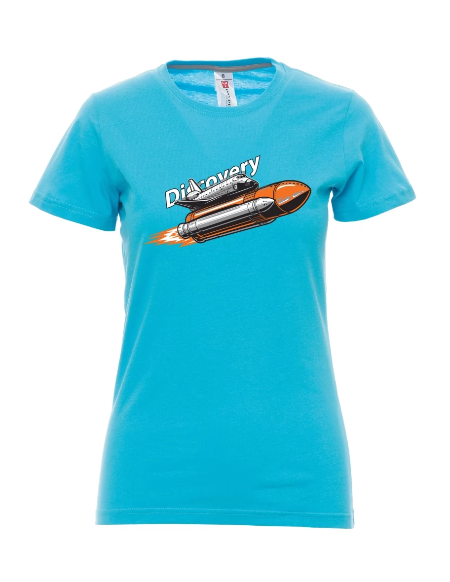 Atoll-blaues T-Shirt für Damen Raumfähre Discovery