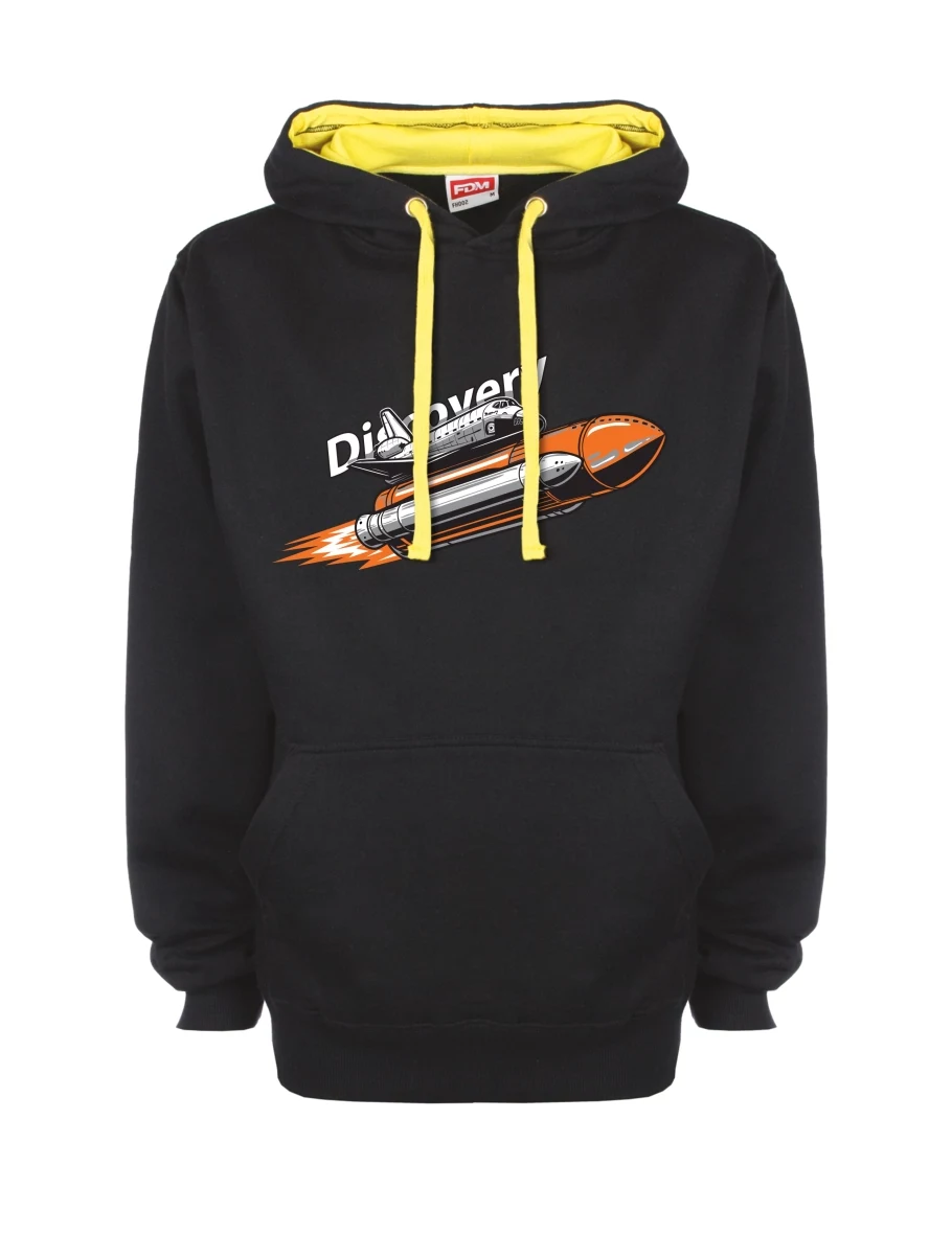 Gelb-schwarzes Sweatshirt mit Raumfähre Discovery