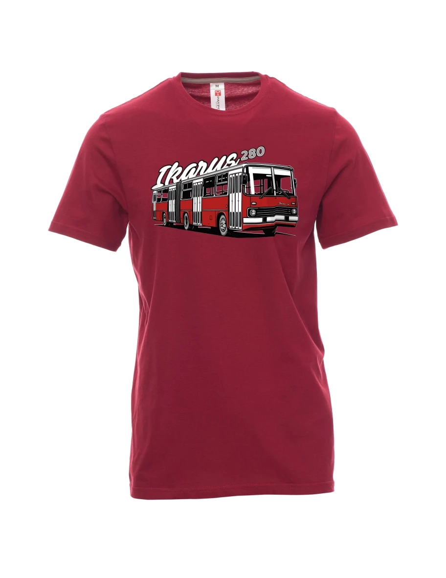 Dunkelrotes T-Shirt für Männer Autobus Ikarus 280