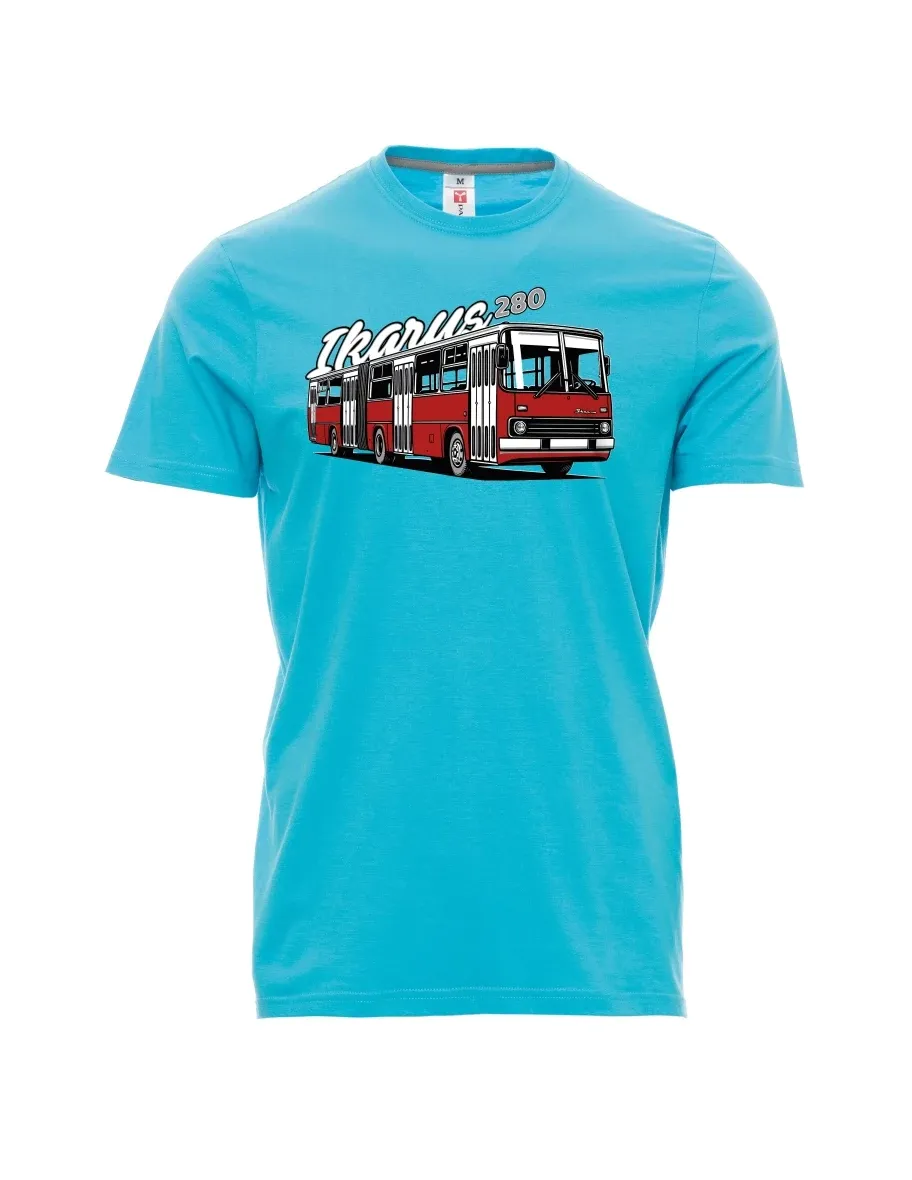 Atoll-blaues T-Shirt für Männer Autobus Ikarus 280