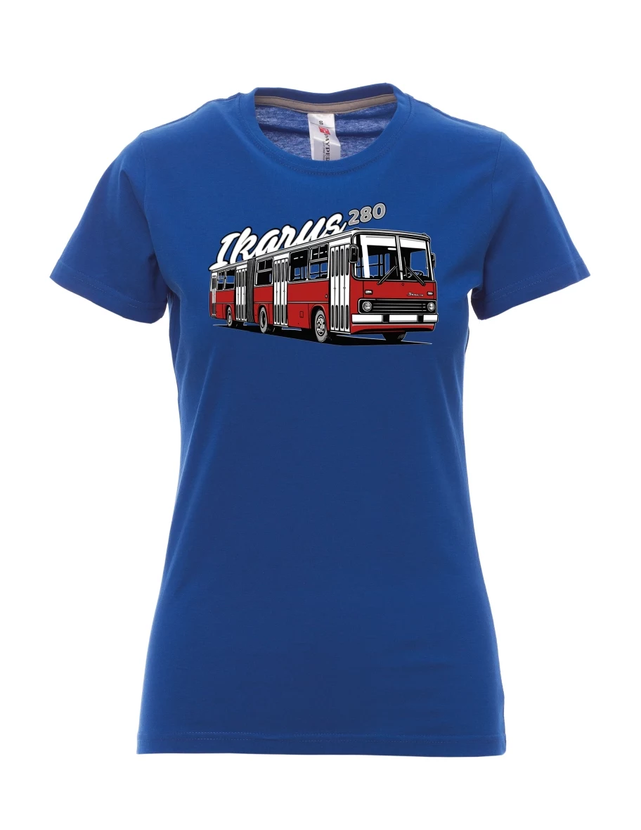 Königsblaues T-Shirt für Damen Autobus Ikarus 280