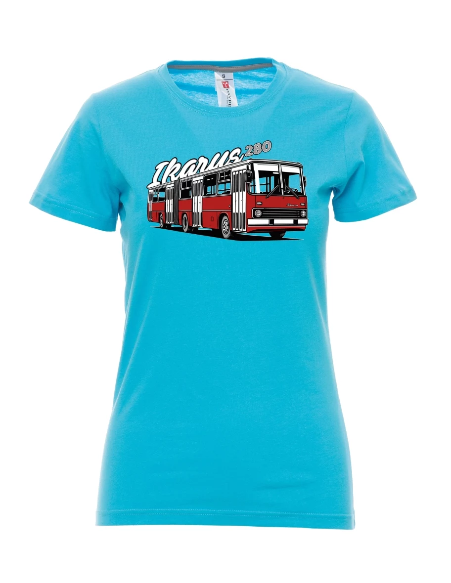 Atoll-blaues T-Shirt für Damen Autobus Ikarus 280