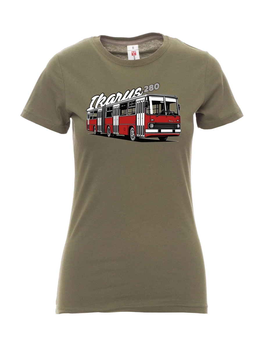 Khaki T-Shirt für Damen Autobus Ikarus 280