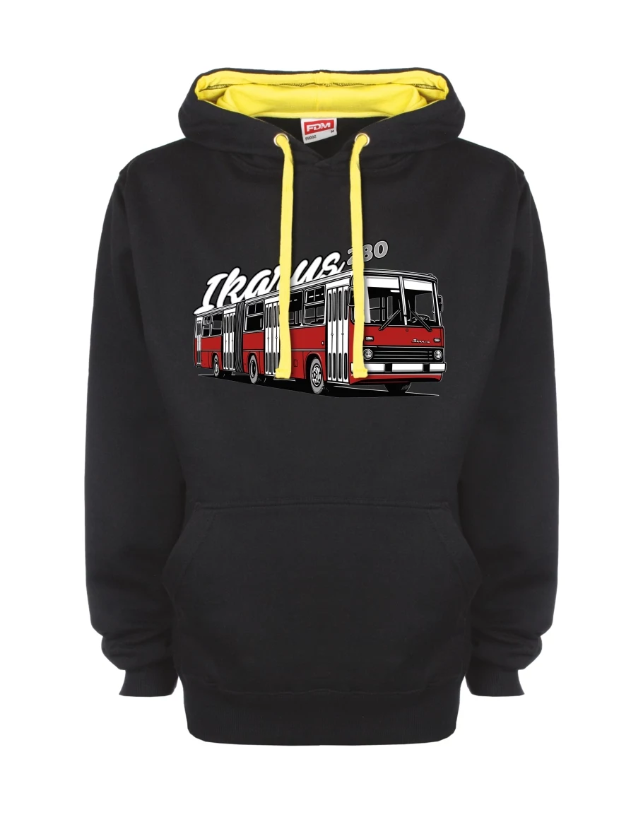 Gelb-schwarzes Sweatshirt mit Autobus Ikarus 280