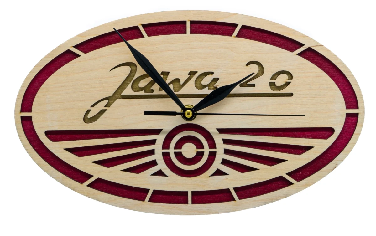 Holzuhr Logo Jawa 20
