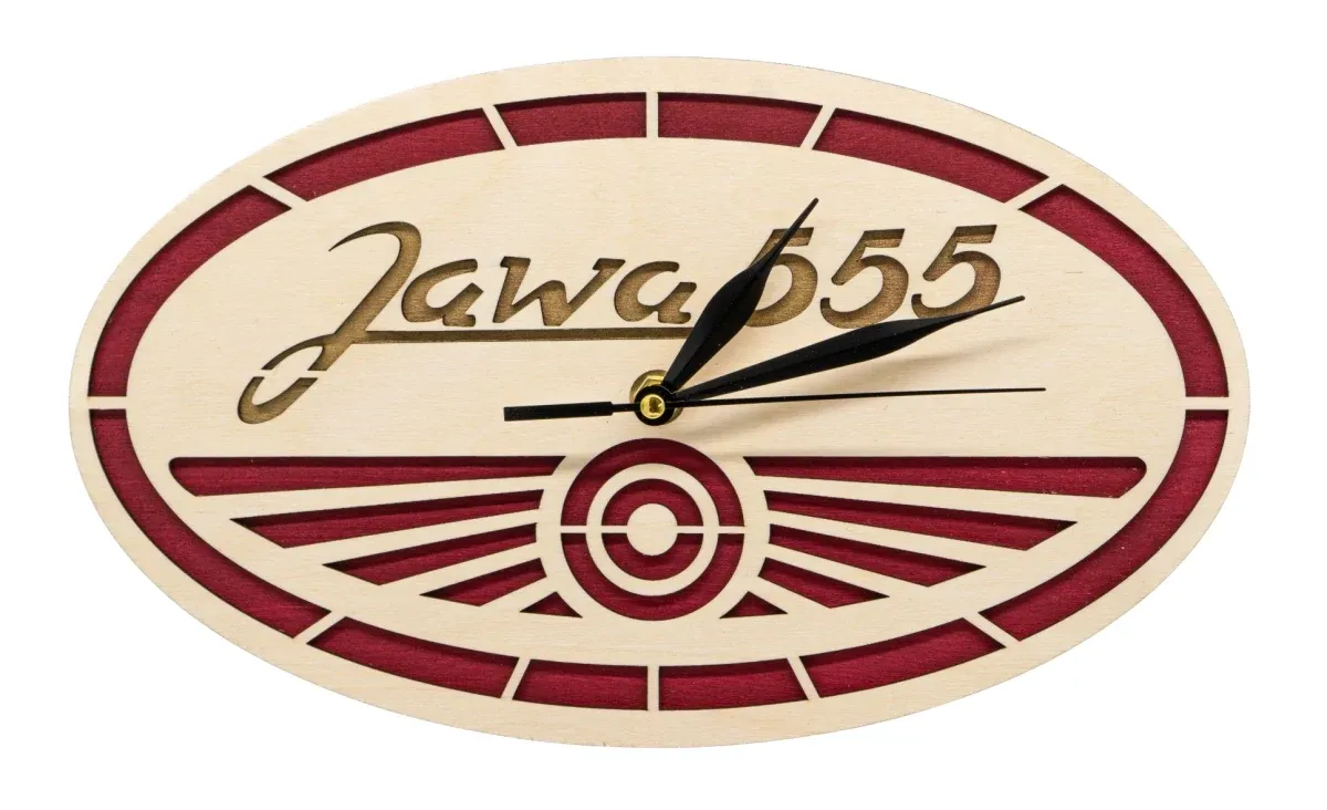 Hölzerne Uhr Logo Jawa 555