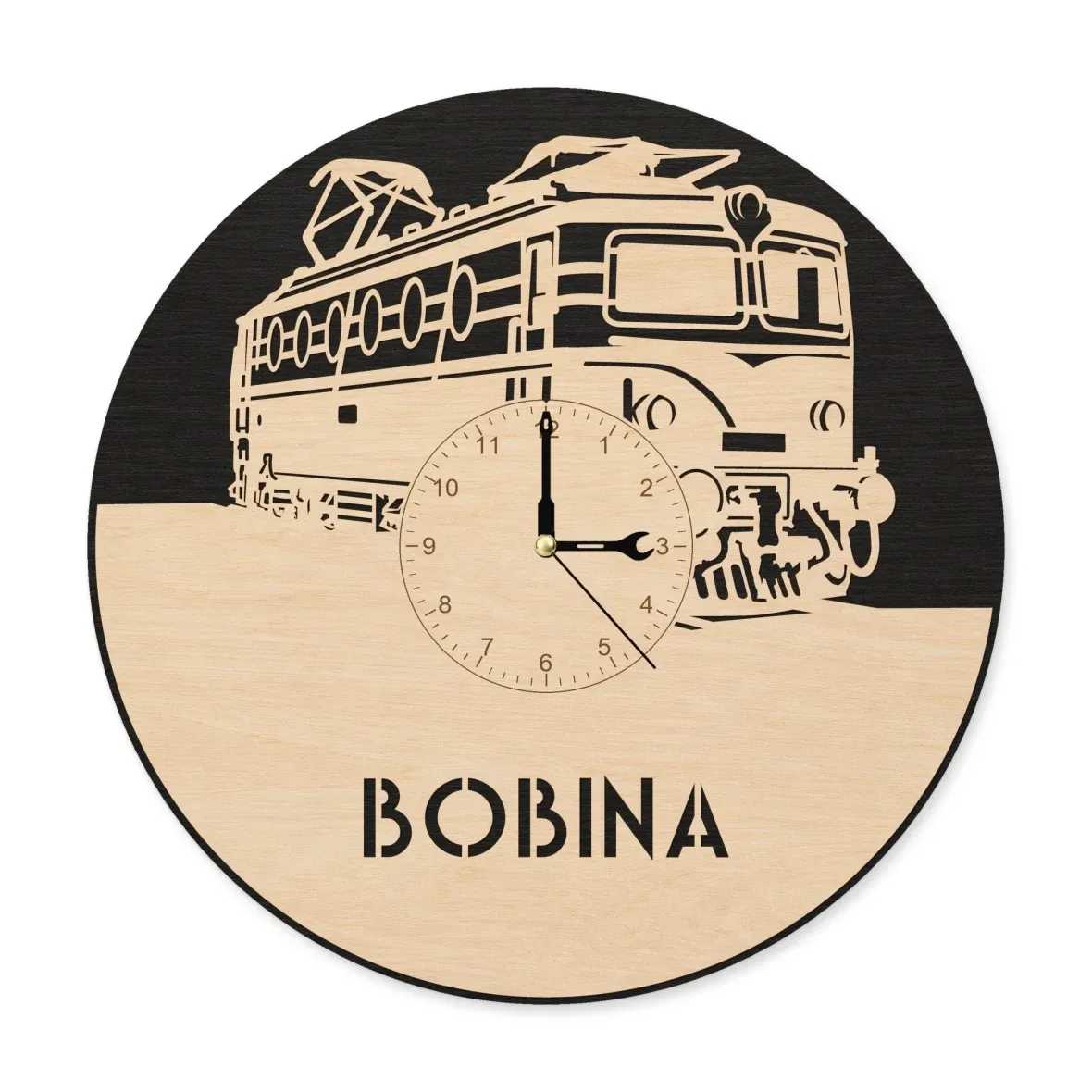 Holzwanduhr mit Lokomotive 140 „Bobina“